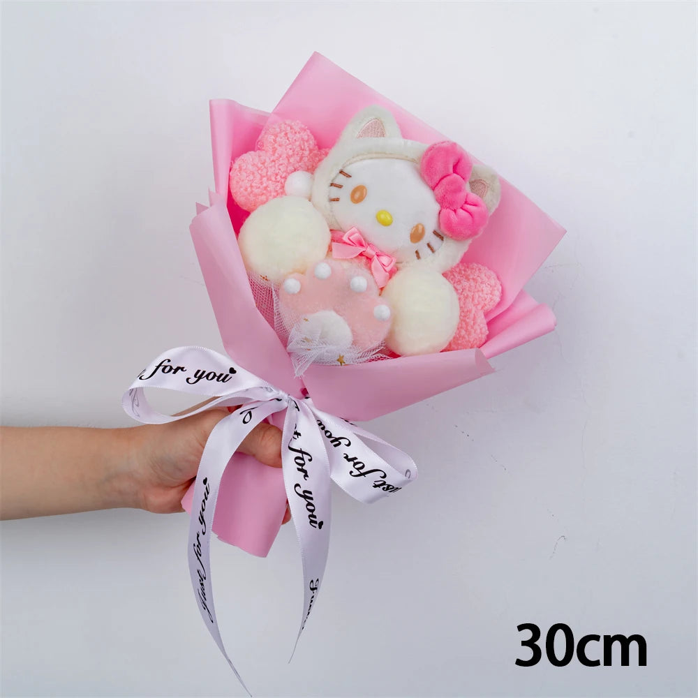 Hello Kitty Cartoon Plush Bouquet Anime Rose Soap Flowers Doll Home Wedding Decoration Christmas Valentine's Day Gift