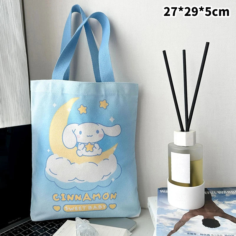 Kawaii Sanrio Hello Kitty Canvas Bag Pochacco Kuromi Cinnamoroll Handbag Large Capacity Shopping Bags Storage Bag