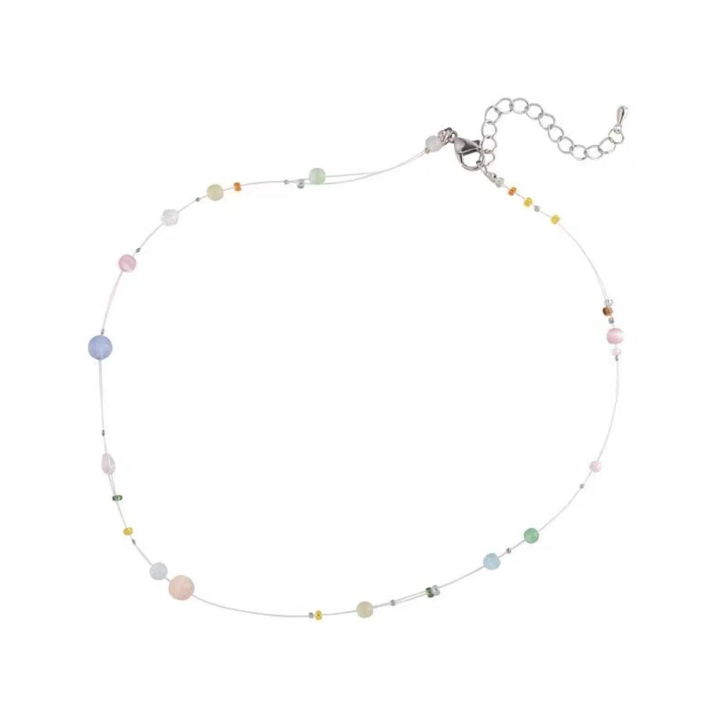 Korean Trendy Invisible Fish Line Beaded Necklace For Women Girls Necklaces 2025 Sweet Cute Clavicle Chains Charm Choker Jewelry