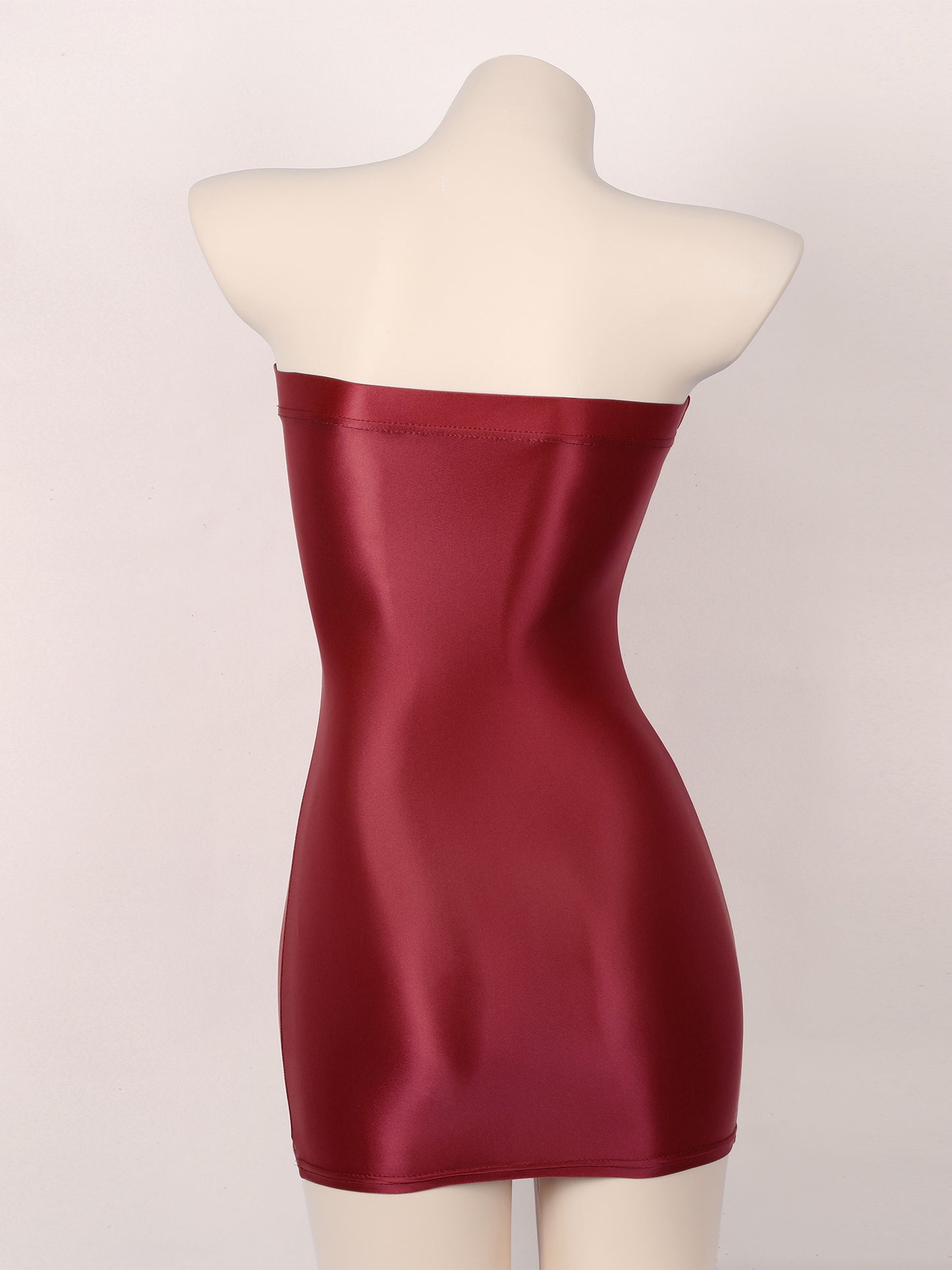 Sexy Women Oil Glossy Sheer Bodycon Dress Females See Through Strapless Pencil Dress Smooth Tight Mini Dress Clubwear