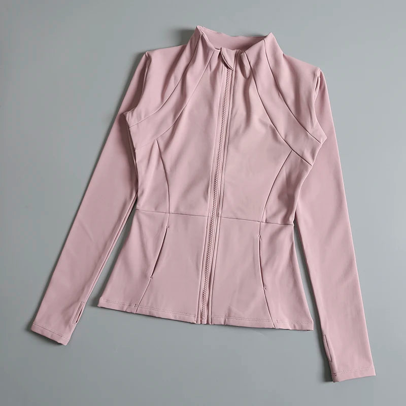 New yoga wear ladies coat round high elastic loose exercise yoga fitness long sleeve stand-up collar yoga tops