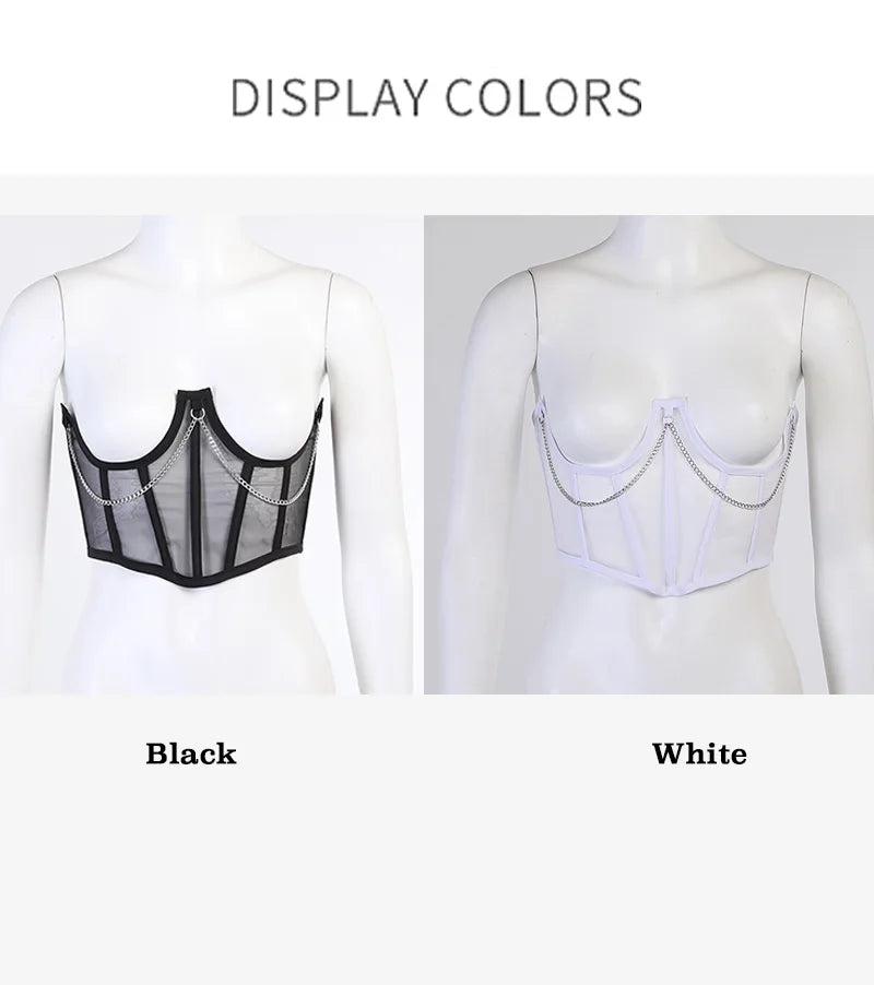 Sexy Corset Underbust Punk Metal Chain Black Women Top Curve Shaper Strap Slimming High Waist Belt Lace Bustiers