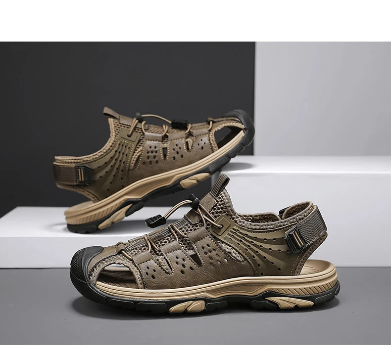 Men's Sport Sandals Handmade Genuine Leather Sandals for Men Summer Outdoor Anti-collision Comfortable Casual Beach Sandals