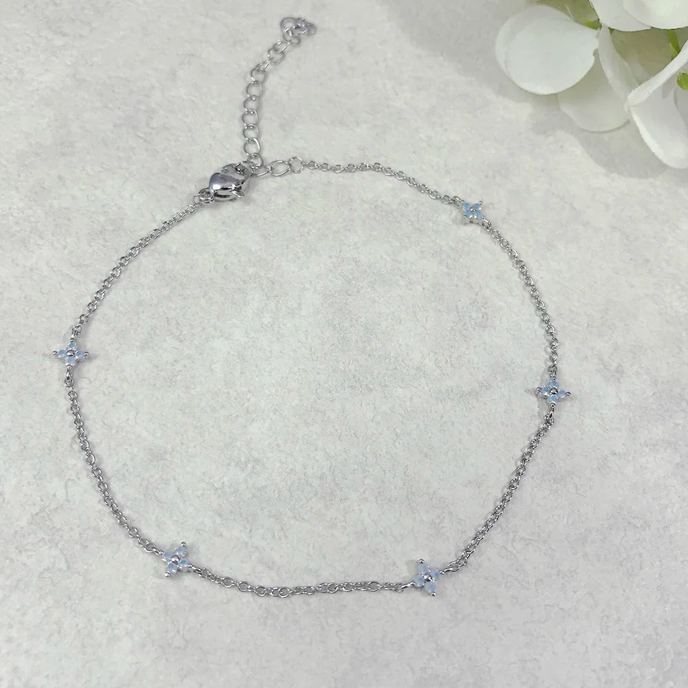 Four Leaf Clover Anklet Bracelet for Women Delicate Kpop Style Ctystal Thin Chains On Leg Summer Beach Accessories Gifts KDA003