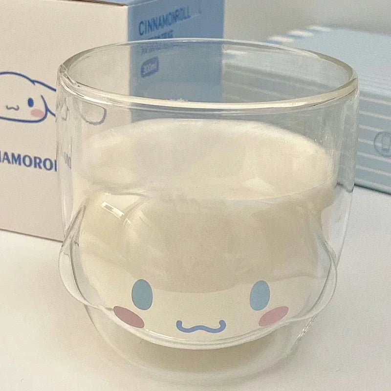 Sanrio Hello Kitty Cute Glass Cup Transparent Coffee Milk Water Cups Cinnamoroll Kuromi My Melody 300ml Student Milk Heat Gift