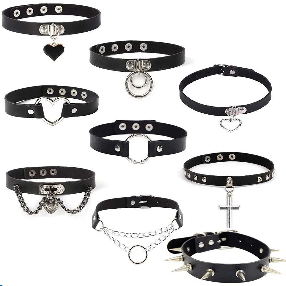 Woman Black Bat Punk Choker Collar Necklace Sexy PU Leather Heart Lock Key Spike Gothic Cosplay Accessories Party Jewelry New