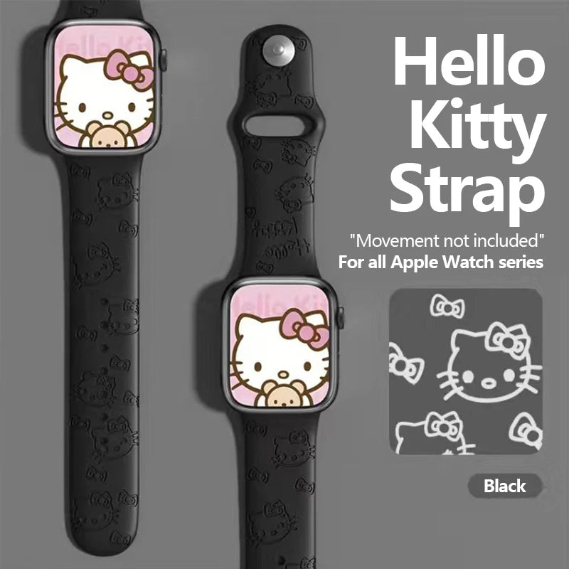ハローキティとスティッチのシリコンバンド、Apple Watch用、38-45mm、Saniro製、3Dレーザー彫刻、iWatchシリーズSE、7、5、6、8、9、Ultra 2対応