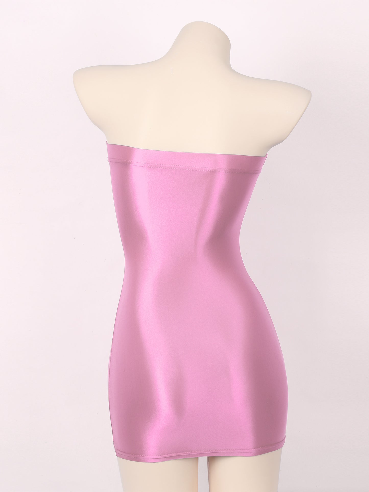 Sexy Women Oil Glossy Sheer Bodycon Dress Females See Through Strapless Pencil Dress Smooth Tight Mini Dress Clubwear