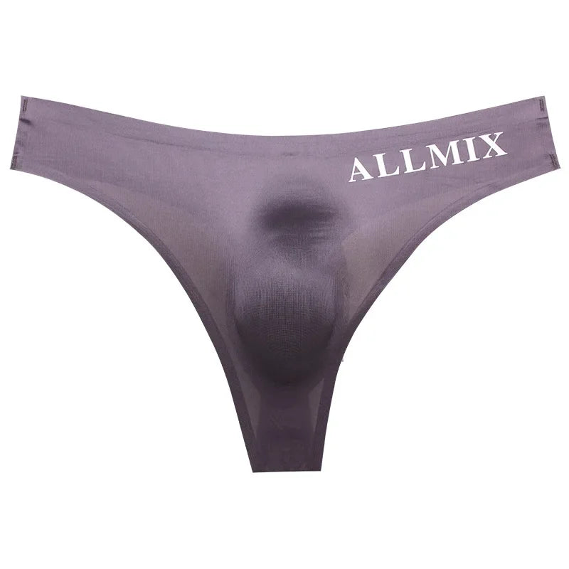Sexy Transparent Underwear Men Thongs Sports Fitness Letter Thin Hip Sissy Panties G-Strings Ice Silk Low Waist Seamless Thongs
