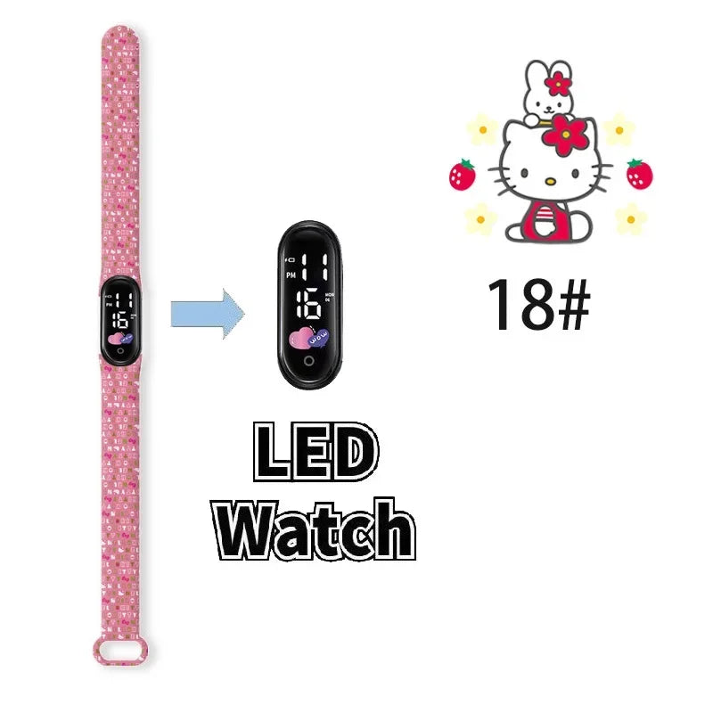 Cartoon Hello Kittys Electronic Led Sports Watch Kawaii Sanrio Kuromi Cinnamoroll Student Child Printing Water Proof Gifts Toys