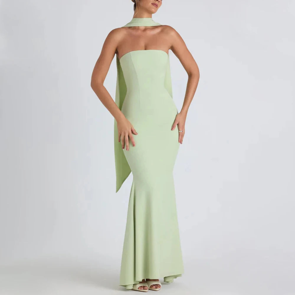 Mia Muse Dresses Spring Summer Elegant Decent Skinny Fit Sleeveless Strapless Maxi Evening Formal Shift Dresses For Women