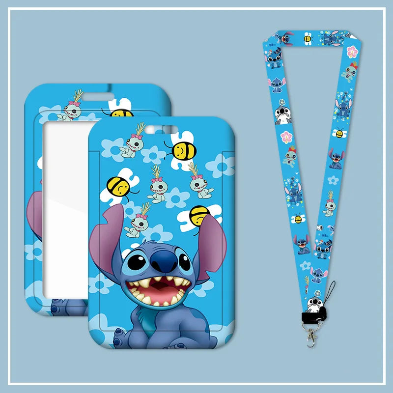 Cartoon Disney Stitch Card Sleeve Cartoon ID Bus Card Work Permit Lanyard Card Sleeve Cute Student Neck Strap Hang Rope Lariat
