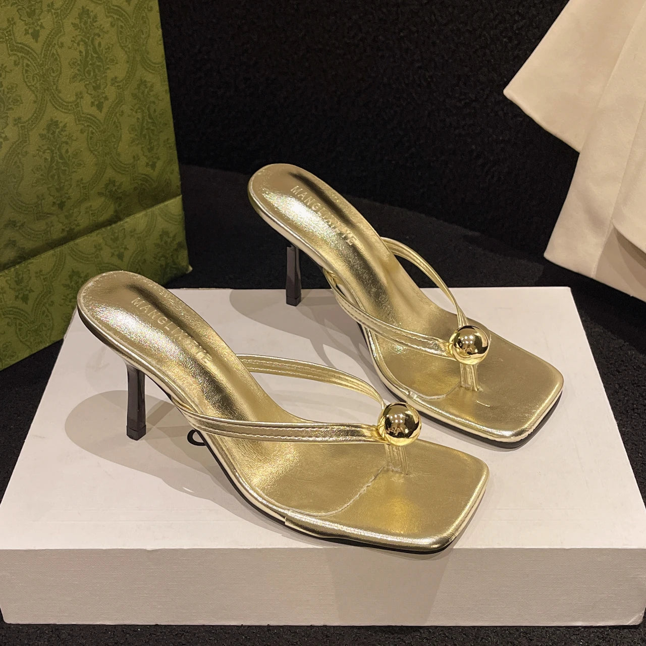 Women High Heels Slippers Designer Heeled Sandals Elegant Shoes Woman Summer 2025 Trend Fashion Fliop Flops Casual Slides Muje