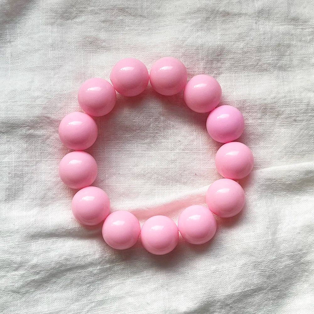 Cute Sweet Colorful Acrylic Big Bead Chunky Bracelet Fluorescent Hand Beaded Simple Bangles Summer Spring Jewelry Accessories
