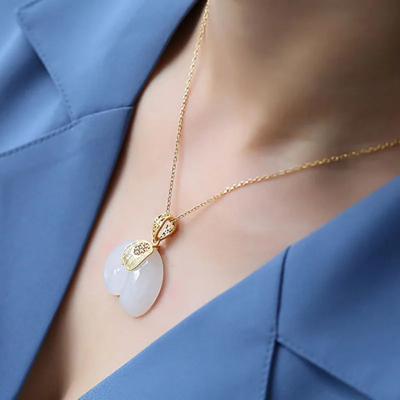 ブティック天然石和田翡翠象ペンダント18Kゴールドメッキチェーンネックレスチョーカージュエリー女性誕生日記念日