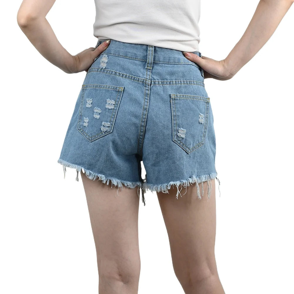Summer Women's Denim Shorts Fashionable Sexy High-Waist Loose Pocket Tassel Hot Pants Female Casual Streetwear Short