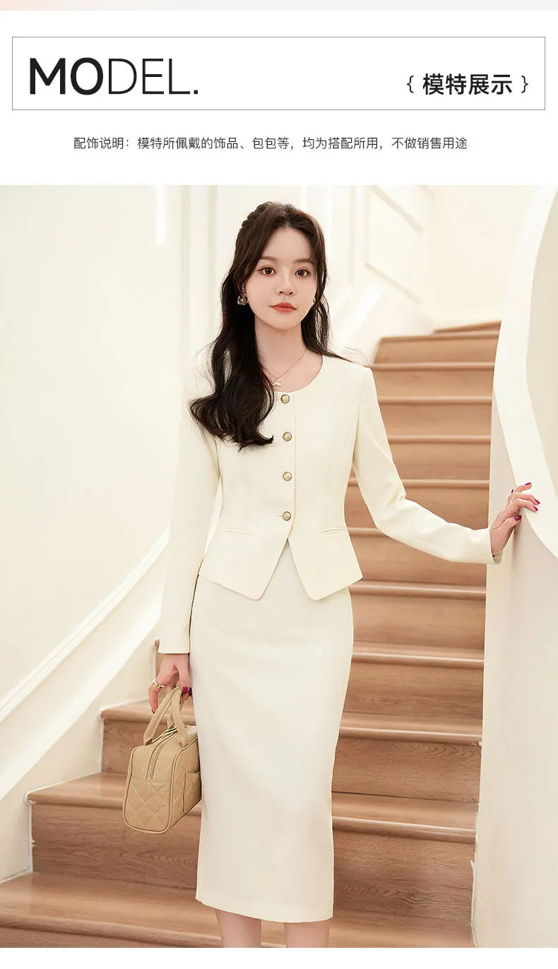 Spring Summer Long Sleeve Women Business Work Wear Suits with Skirt and Tops Formal Professional Office OL Styles Dress Sets