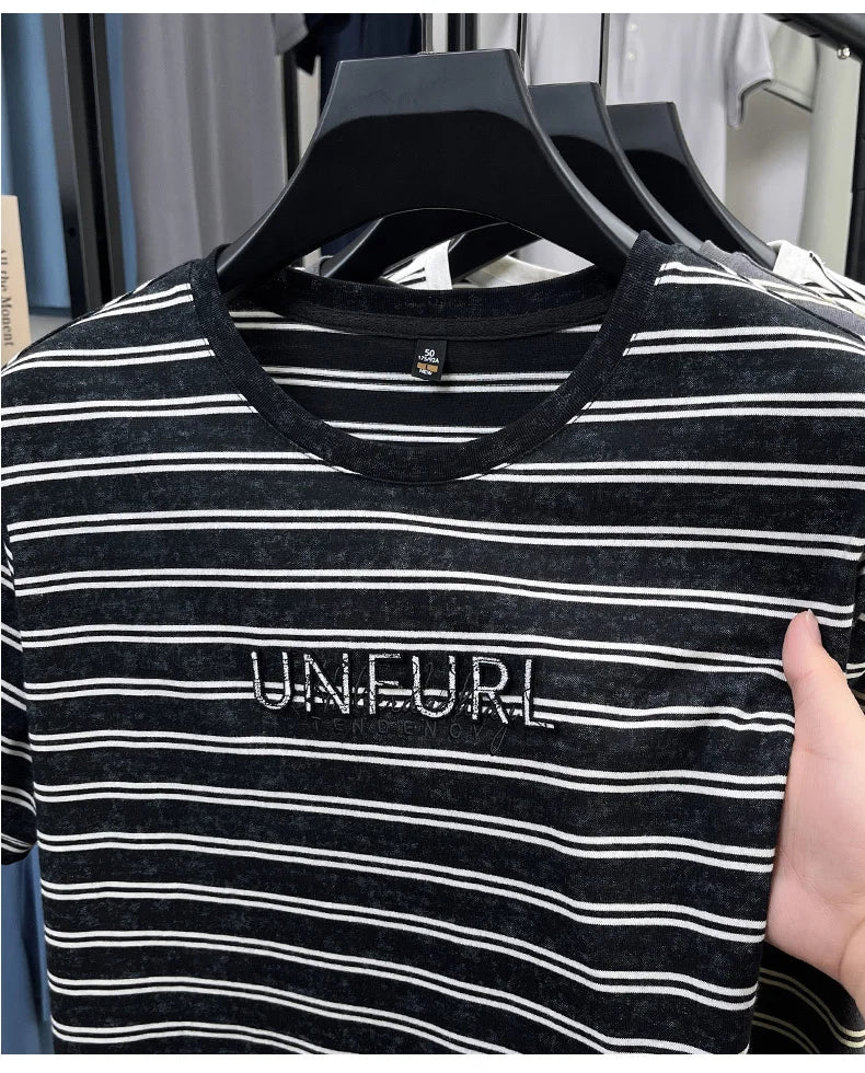 Top Grade Yarn Dyed New Summer Tops Striped Designer Tshirt Men 2025 Round Neck Brand Short Sleeve Casual Fashion Men Clothing