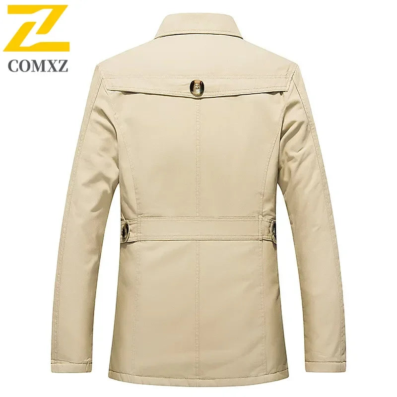 Men's Fleece windbreak 2024 Autumn and Winter New Solid Color Plus Size Casual Business Midi coat Men's Fashion Lapel Jacket