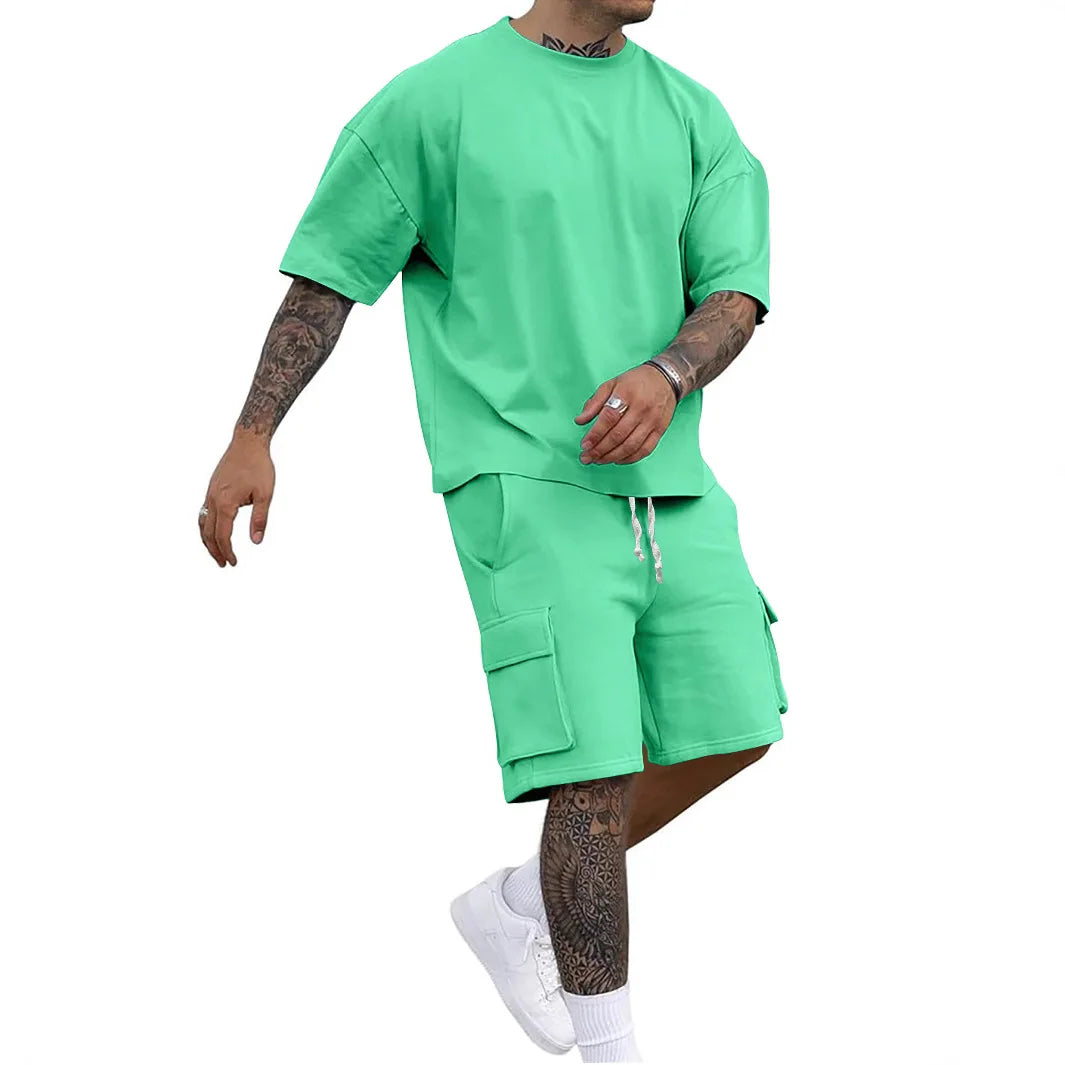 New men's casual sportswear set in 2025, including a stylish T-shirt and a pair of work-style shorts deportes entretenimiento