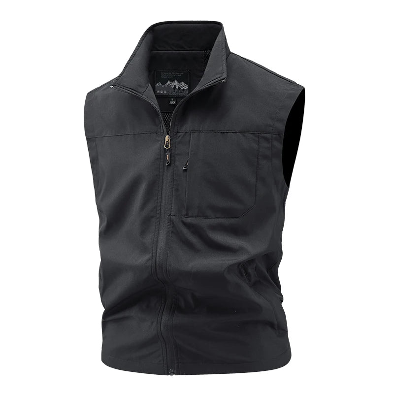 Men Outdoor Cargo Breathable Sleeveless Vest Mens Tactic Casual Fish Vests Coats Man Pockets Sport Loose Cardigan Vest Waistcoat