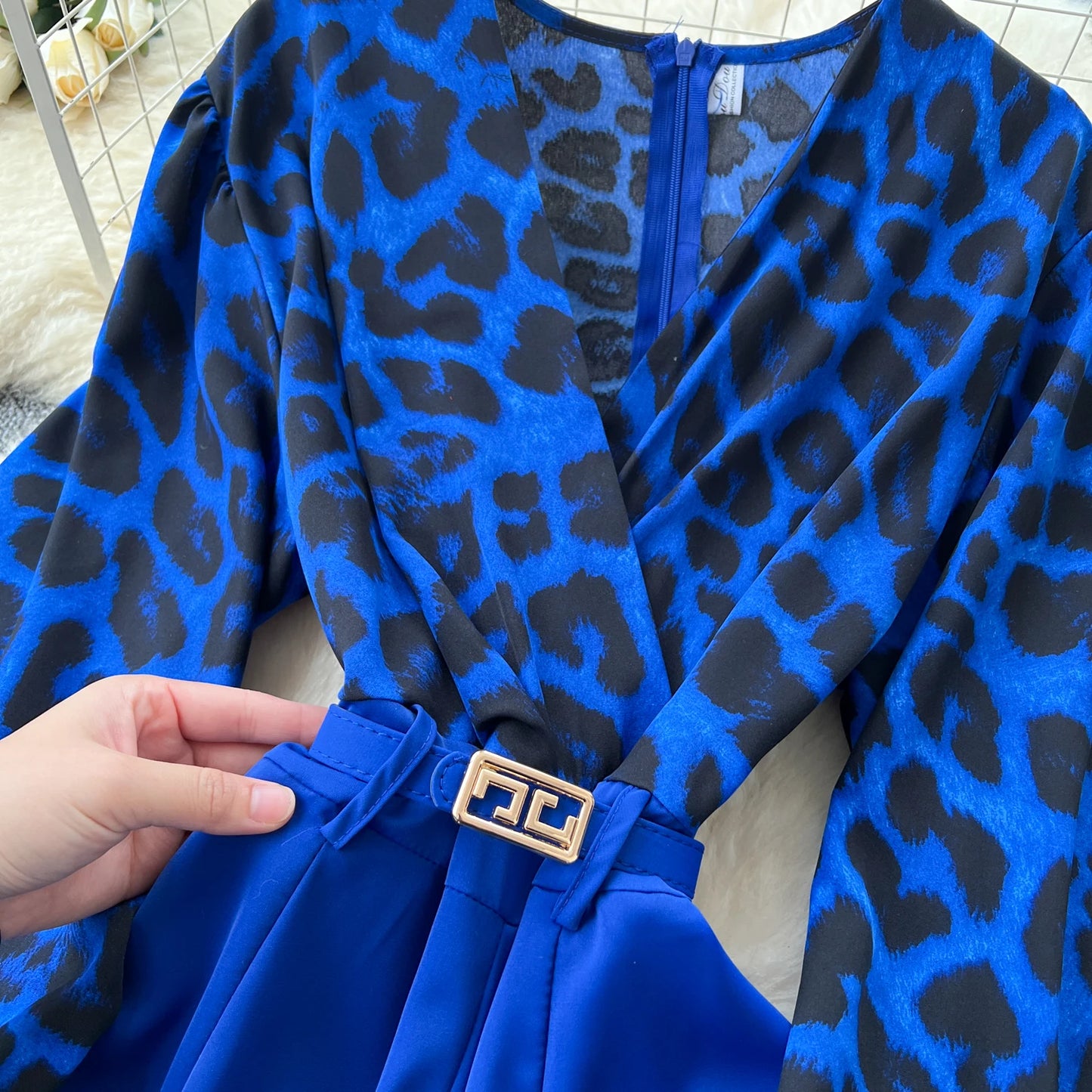 SINGREINY Autumn Leopard Long Jumpsuits V Neck Long Sleeves Belt Wide Legs Pants Women American Retro Senior Office Lady Rompers