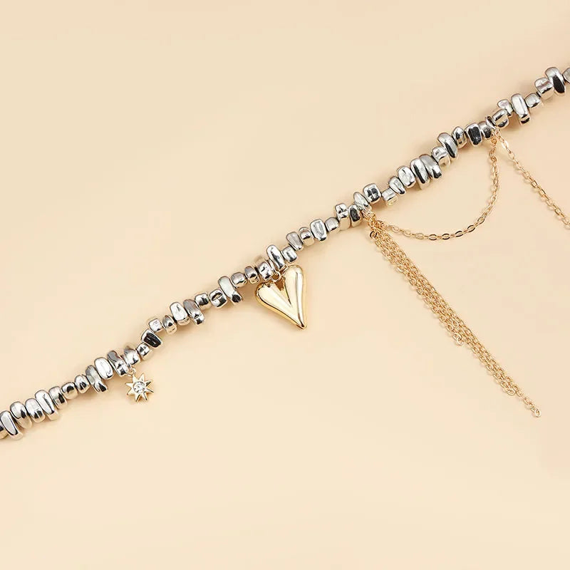 Women Trendy Love Tassel Pendant for Female Irregular Beaded Collarbone Chain Metal Design Fashion Necklace Jewelry Gift