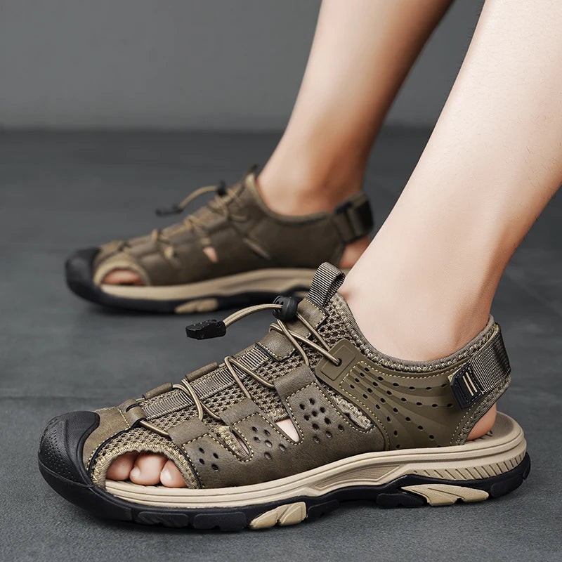 Men's Sport Sandals Handmade Genuine Leather Sandals for Men Summer Outdoor Anti-collision Comfortable Casual Beach Sandals