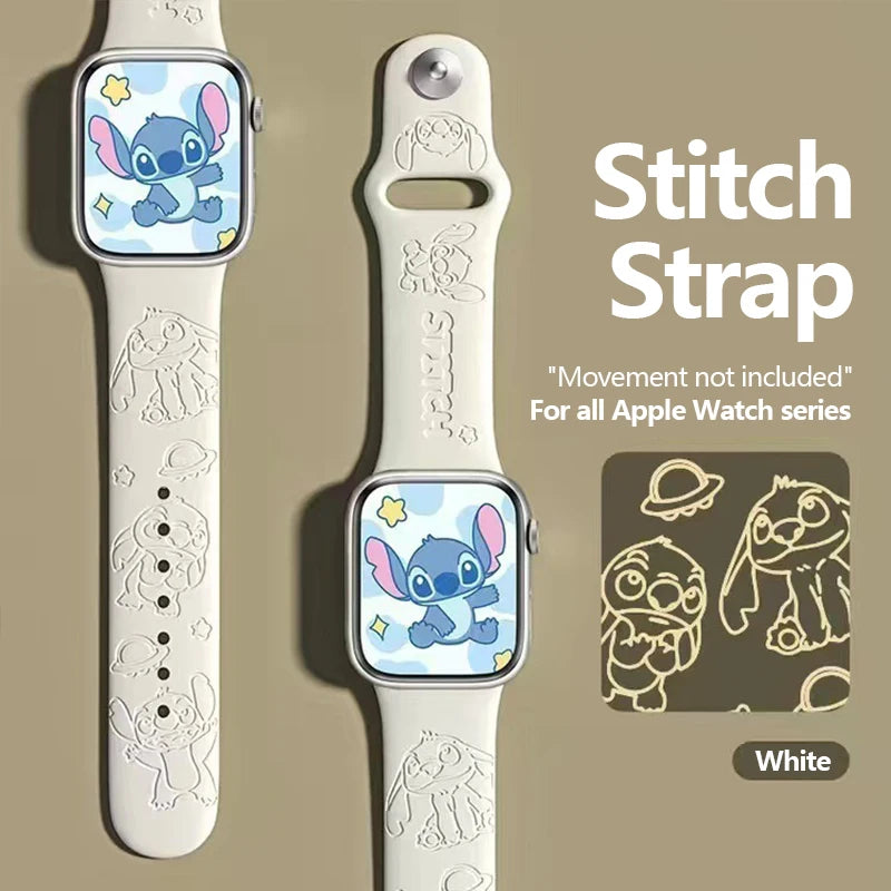 ハローキティとスティッチのシリコンバンド、Apple Watch用、38-45mm、Saniro製、3Dレーザー彫刻、iWatchシリーズSE、7、5、6、8、9、Ultra 2対応