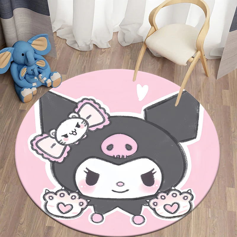 Sanrio Kuromi Printed Pattern Circular Carpet,Bedroom Decorative Rug,Use Non-slip Floor in Living Room,Bathroom,Kitchen,Door Mat
