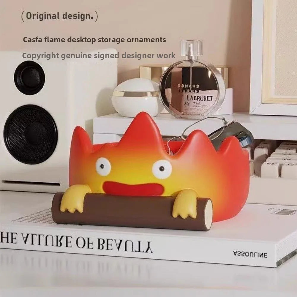 樹脂製カートゥーンカルシファーキーホルダー かわいい玄関装飾 クリエイティブな炎の彫像 リビングルームギフト ホームオーナメント