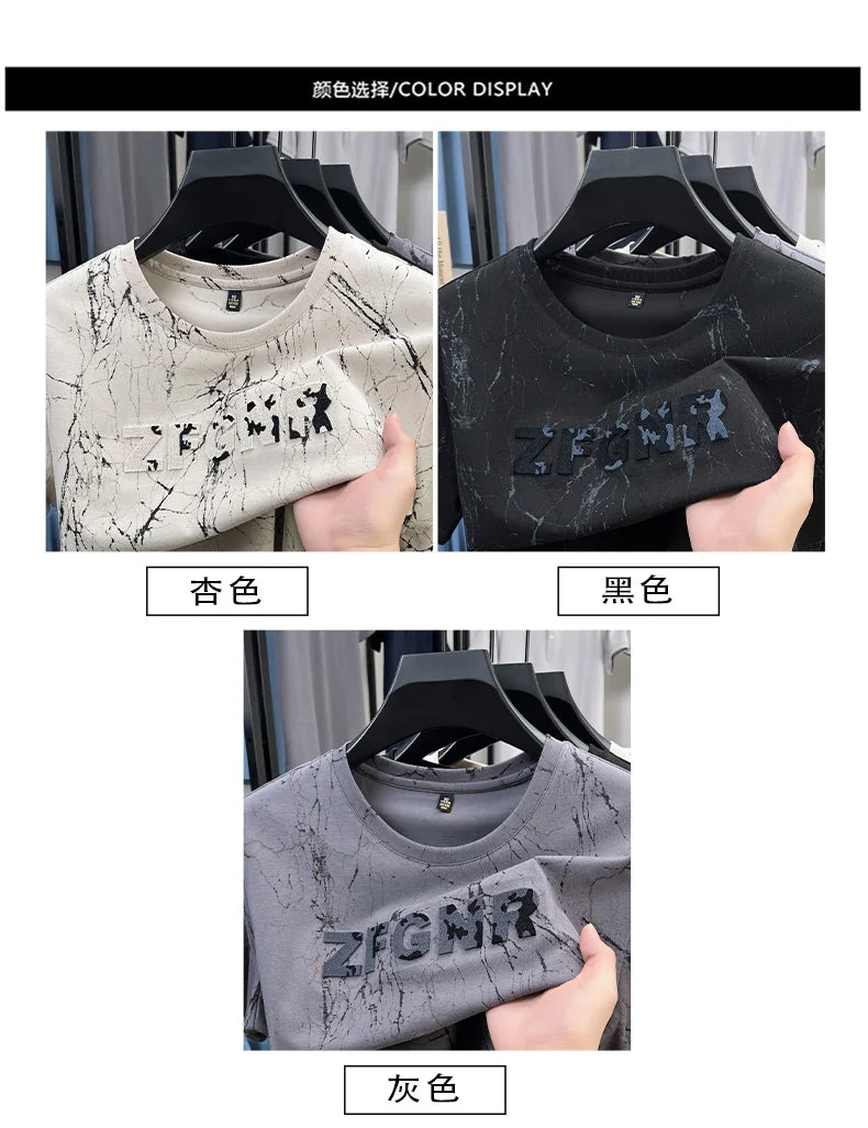 Top Grade Print New Summer Tops Hipster Designer Tshirt Men 2025 Brand Short Sleeve Round Neck Casual Fashion Men Clothing