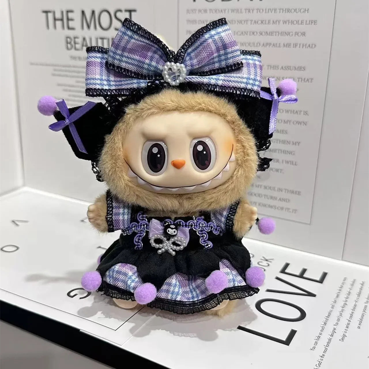 17cm Doll's Clothes for Labubu Monster Outfit Kuromi Dress Purple Hair Band Cool DIY Kids Gift Unique Accessories for Girls