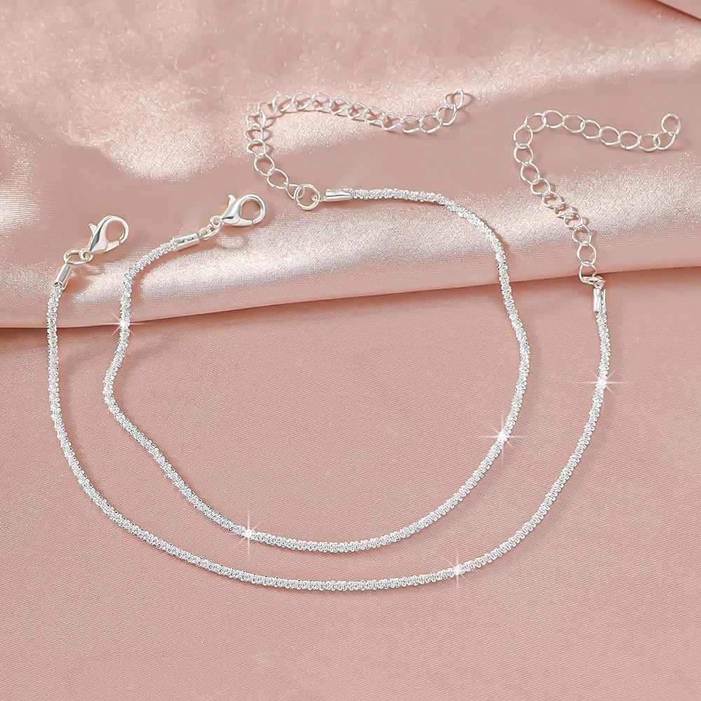 LATS Shiny Sparkling Simple Anklet for Women Gold Silver Color Elegant Jewelry Female Beach Ankle Bracelet on Foot Party Gift