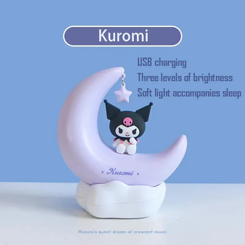 MINISO Sanrio Light-emitting Ornaments Genuine Kawaii Kuromi Cinnamoroll Crescent Dream Led Night Light Girls Children's Gift