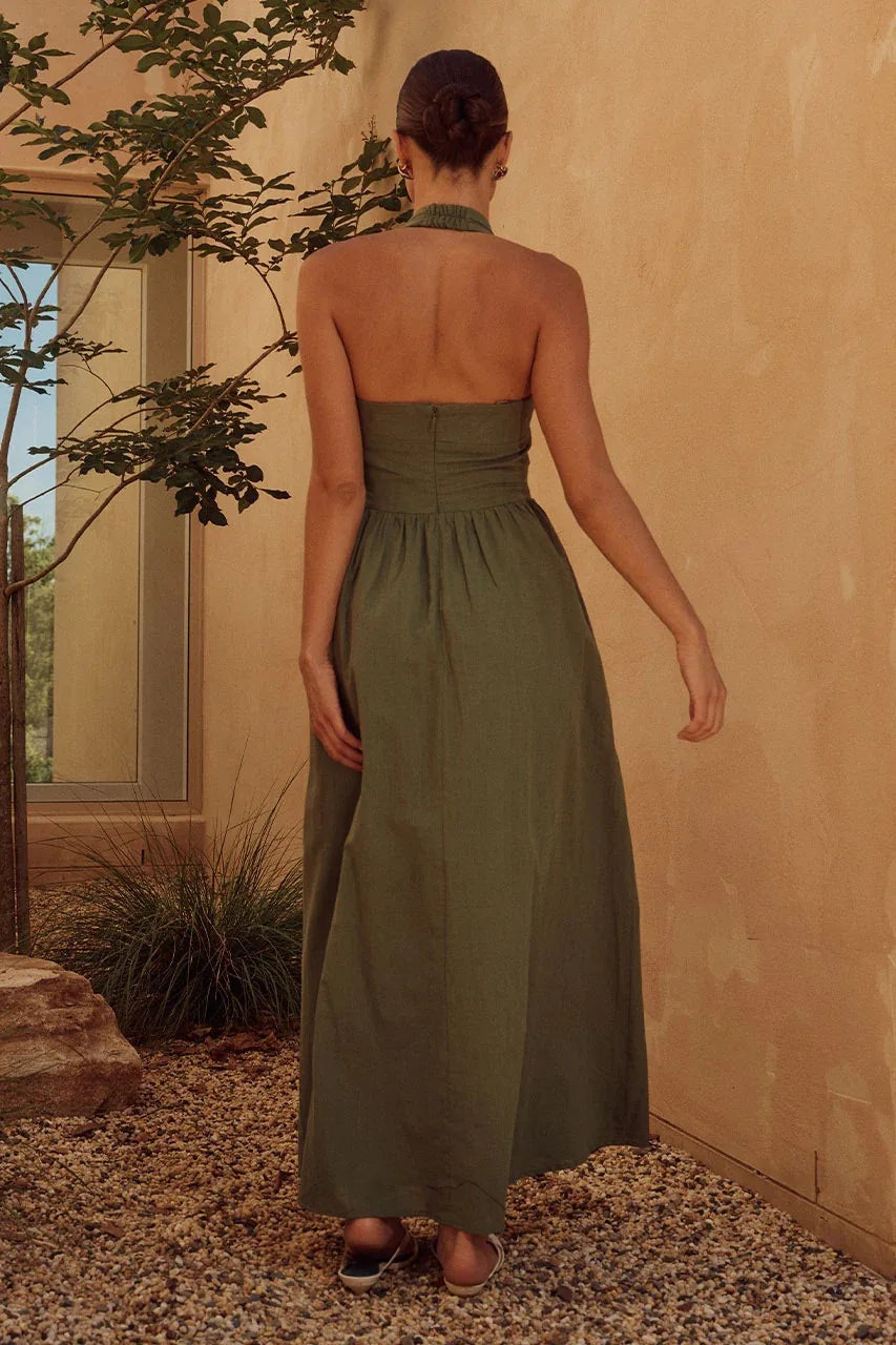 Fashion Halter Neck Long Dresses Women 2024 Summer New Sexy Backless Temperament Commuting Maxi Dress Female Streetwear Vestidos