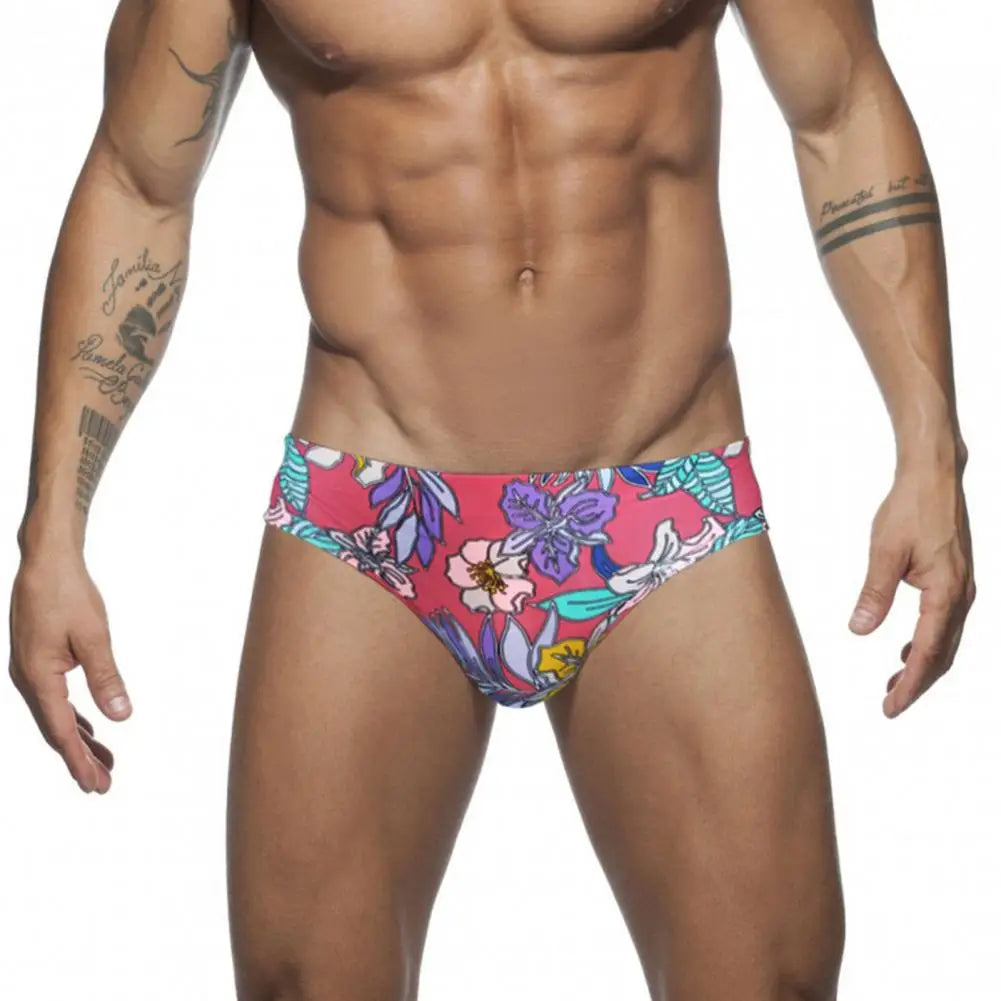 Sexy Floral Print Swimwear Men Beach Shorts Board Surfing Shorts Swimming Trunks Push Up Pad Men Swimsuits Sunga Bathing Suits