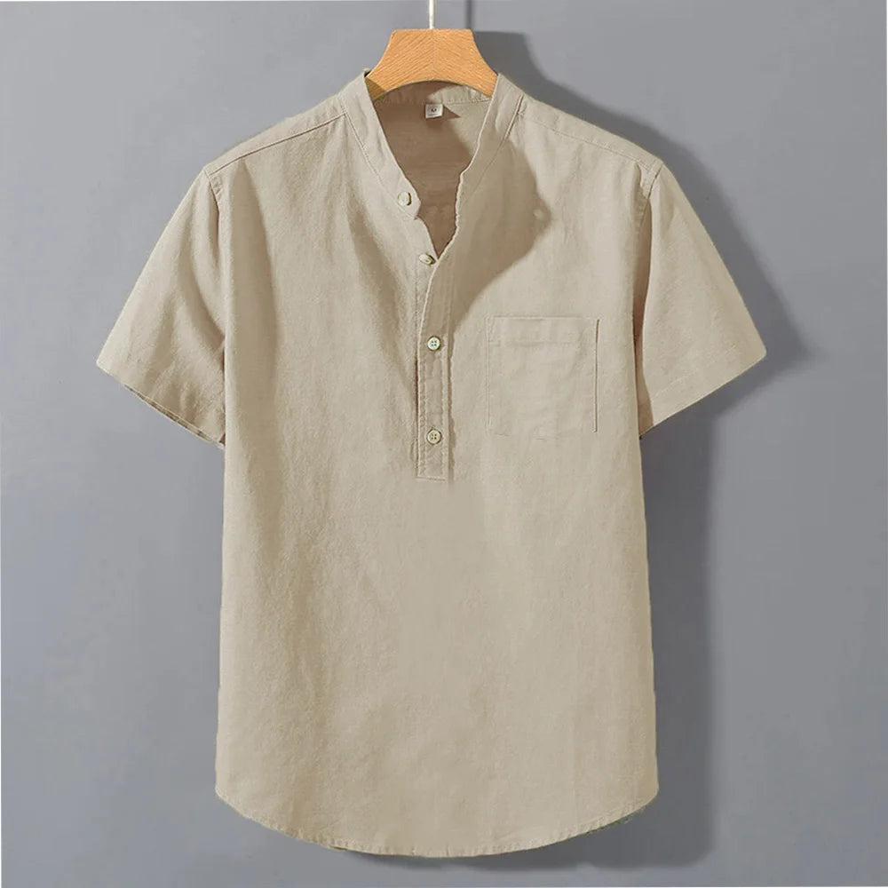 Men's Summer Short Sleeve Solid Color T-shirt Pocket Design Button Shirts Daily High Street Wear Simple Comfortable Style