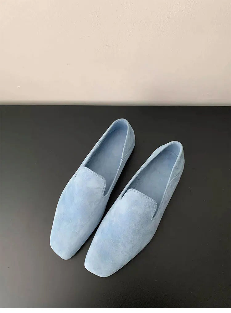 Loafers Woman Genuine leather Comfortable Commuter Work Shoes Fashionable Summer Schoenen Dames Sliders Square Head Flat Shoes