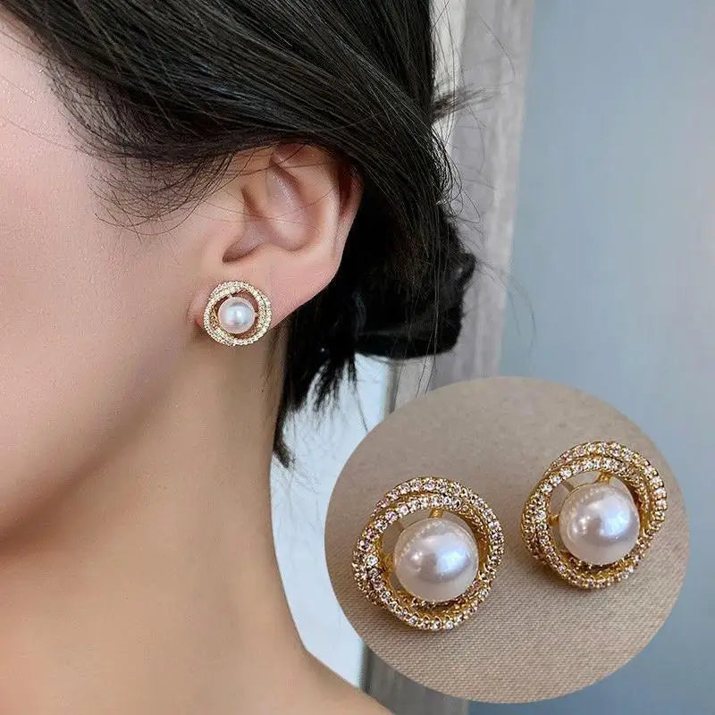 925 Silver Needle Hollow Crystal Swan Earrings For Women Korean Jewelry 2025 Trending New Luxury Animal Pearl Stud Earrings Gift