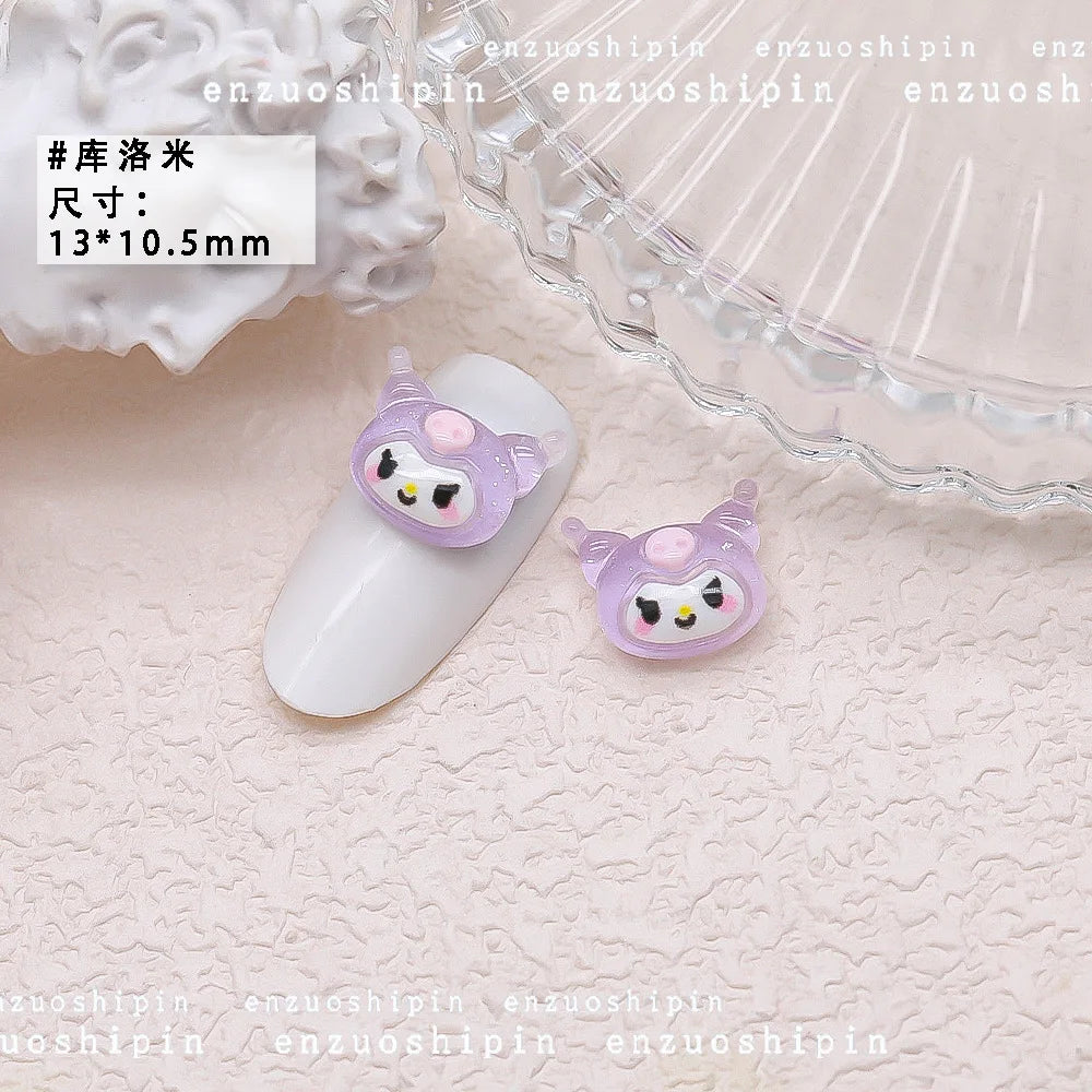 50Pcs Nail Charms Set - Oversized 3D Kuromi & Pochacco Resin Decor for Bold Kawaii Nail Art