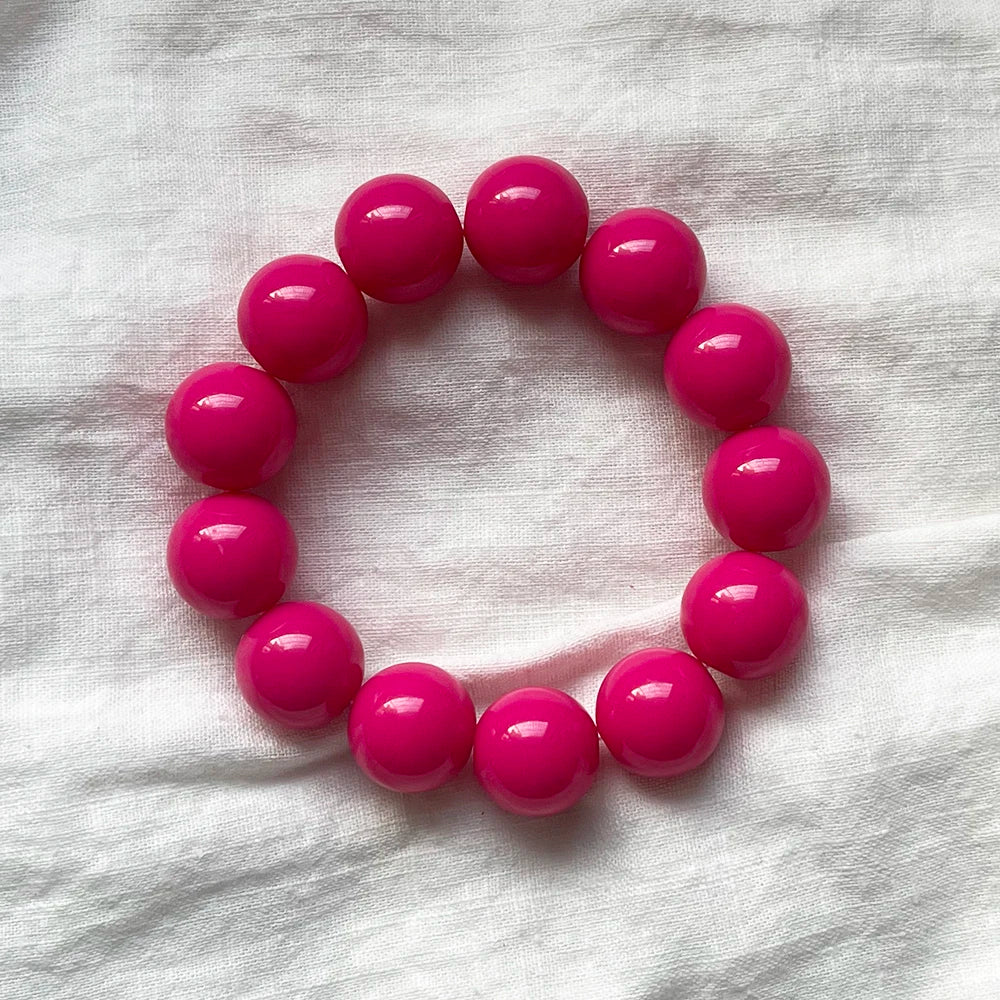 Cute Sweet Colorful Acrylic Big Bead Chunky Bracelet Fluorescent Hand Beaded Simple Bangles Summer Spring Jewelry Accessories