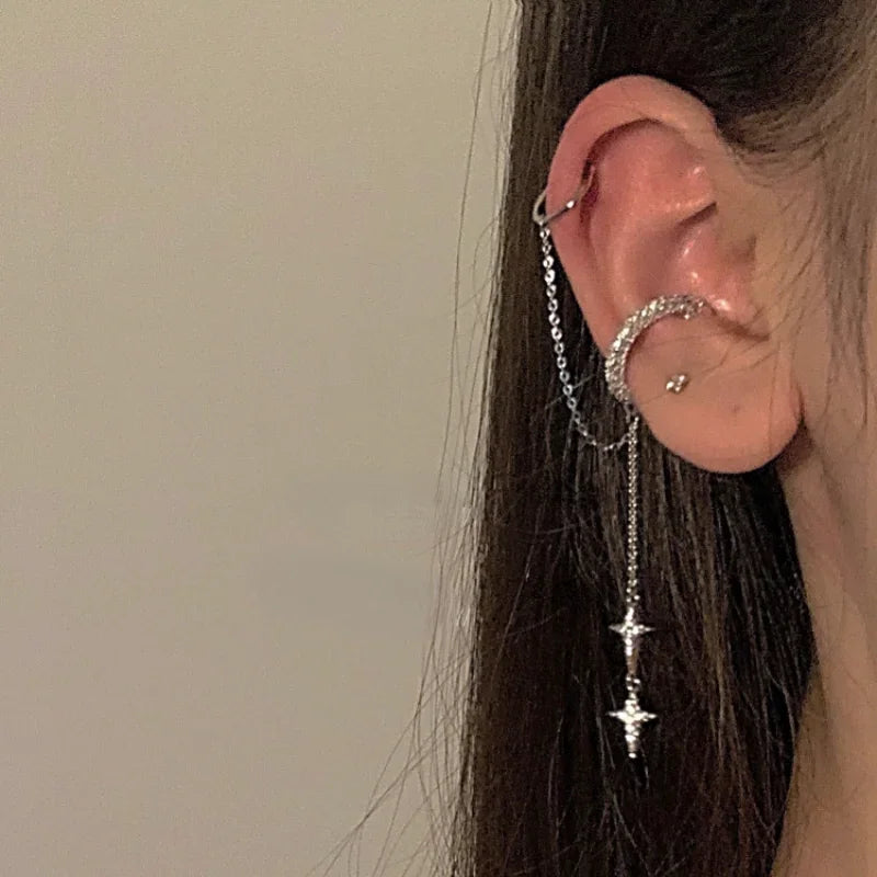1Pc 2024 Fashion Minilist No Piercing Ear Cuff Earrings for Woman Fake Piercing Tassel Star Ear Clips Earrings for Women Jewelry