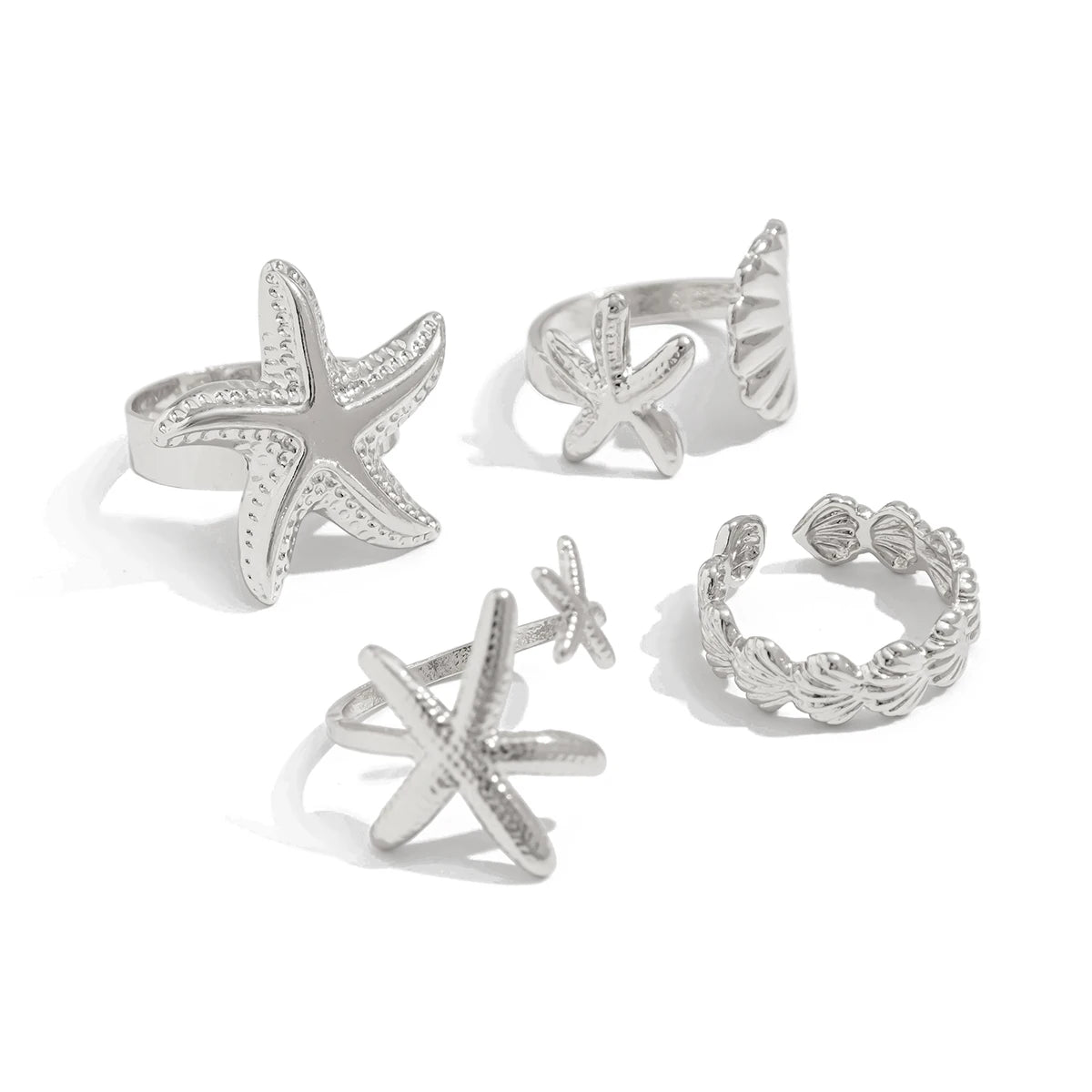 SHIXIN 4Pcs/Set Starfish Scallop Adjustable Open Rings for Women Trendy Geometric Gold Color Ring Summer Beach Jewelry Accessory