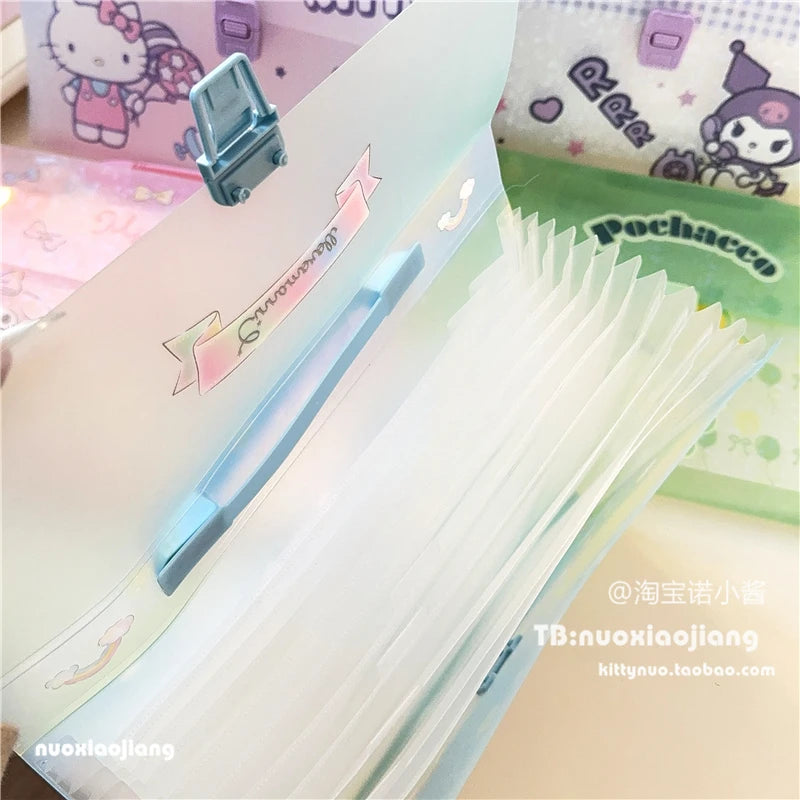 可愛いクロミ ハローキティ A4フォルダ収納バッグ アニメ サンリオ 可愛い ポータブル アコーディオンバッグ 多層試験用紙収納バッグ