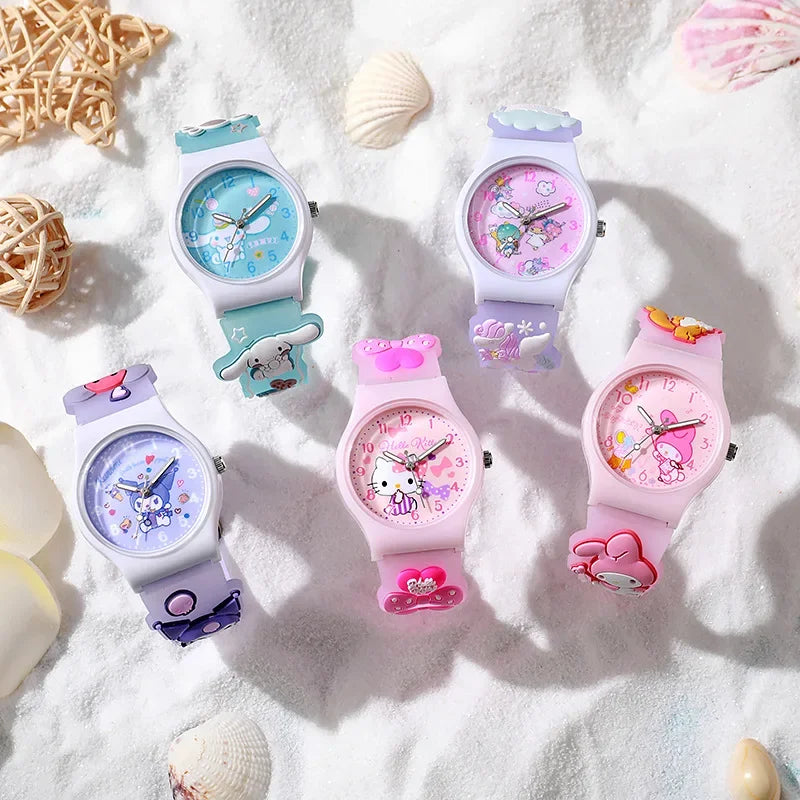 Sanrio Hello Kitty Children Wrist Watch Kuromi Cinnamoroll My Melody Kawaii Waterproof Silica Gel Chronograph Watch Student Gift