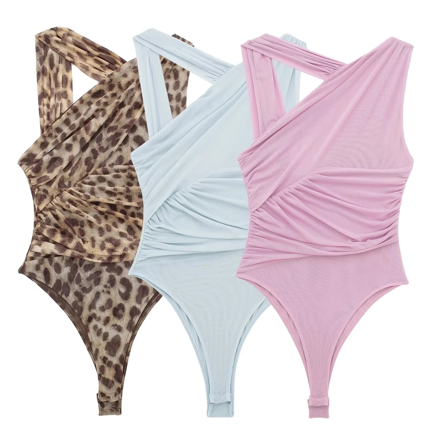 TRAFZA Leopard Print Women Bodysuits Sexy Vintage Sleeveless Lady Jumpsuits Fashion Summer Beach Slim Halter Female Rompers