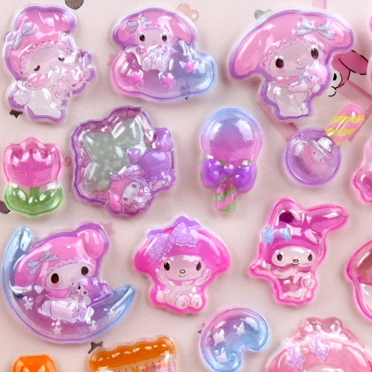 Cartoon Sanrio Hello Kitty Kuromi 3D Transparent Jelly Sticker Crystal Decorative Sticker Children DIY Phone Casesdiy Stationery