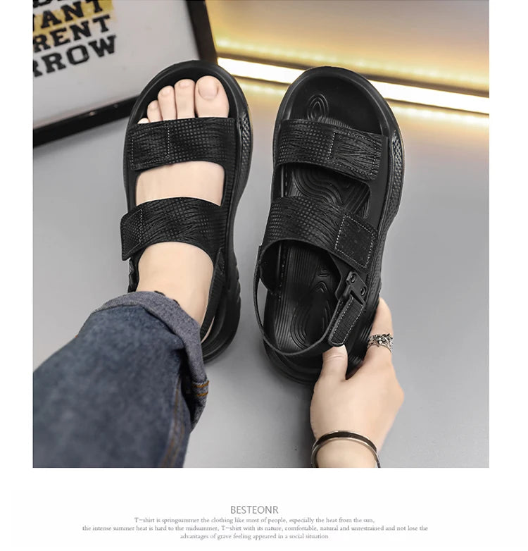 Sandals for men summer style soft sole casual wear-resistant anti slip black sandals for outdoor wear water wading beach shoes