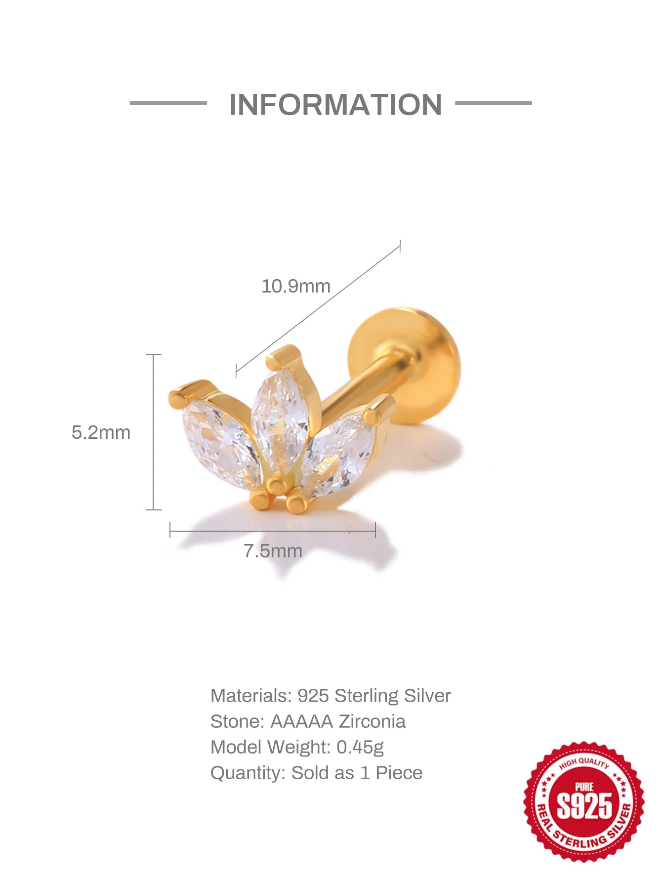 Aide 925 Sterling Silver 1pc Geometry Multi Piercing Stud Earrings For Women K Gold Simple Elegant Tassel Jewelry Gift Pendiente